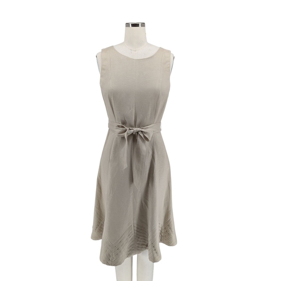 01132 Calvin Klein Belted A Line Dress Tan Size Small preppy Business casual - Picture 1 of 7